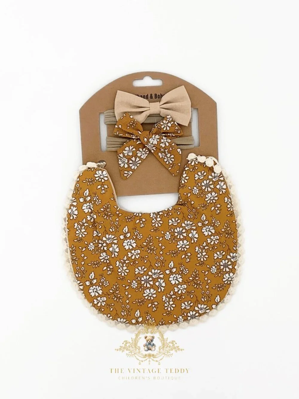 NWT Lovely Girls Baby Bib & Hair Bows Accessory Set Boutique Bohemian Floral OS